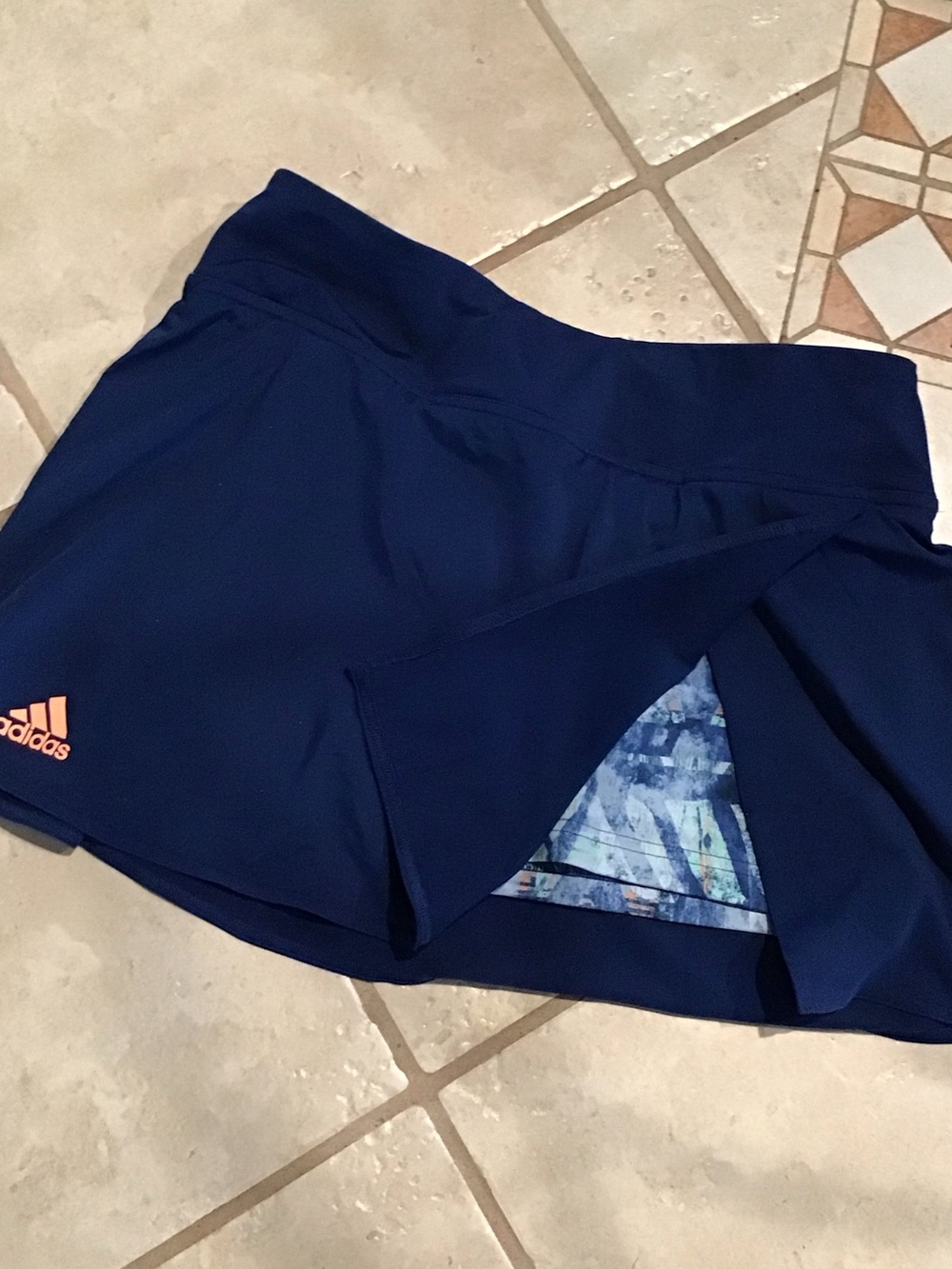adidas Navy Skort with Printed Inner Liner and Coral Logo